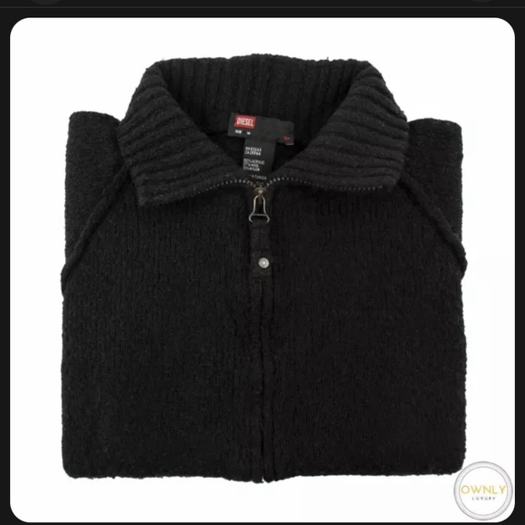 Diesel Black Acrylic Wool Ribbed Piped 